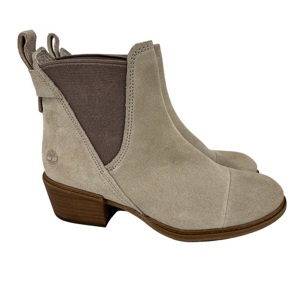 Timberland Sutherlin Bay Chelsea Boots Size 6 Beige Suede Block Heel Pull‎ On